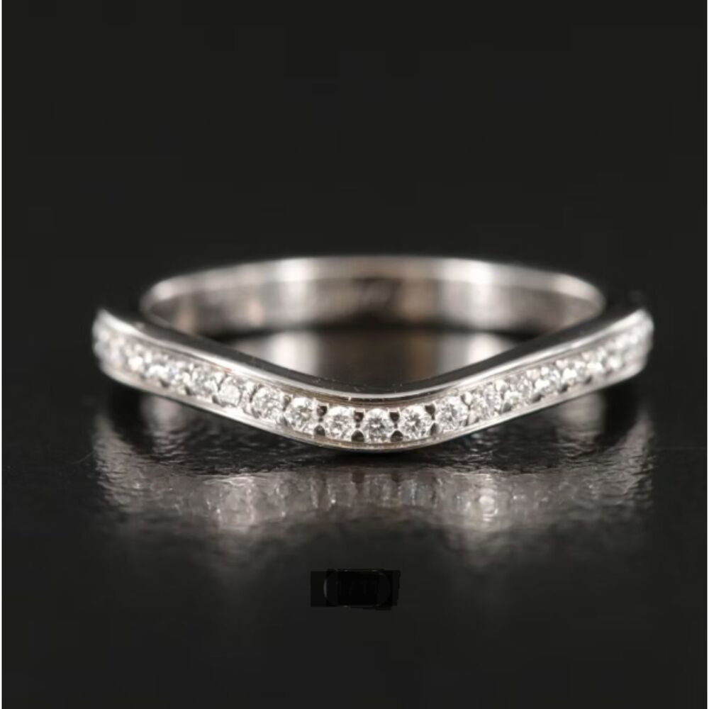 Cartier NWB Ballerine Curved Platinum Ring with Diamonds Band Size 3.75